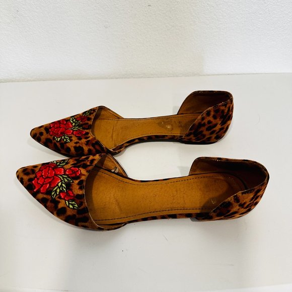 RePort Sycamore Flats Animal Print Floral Embroidered Pointed Toe Womens Size 10 - Picture 2 of 8